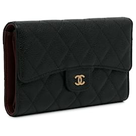 Chanel-Portefeuille à trois volets Chanel CC Caviar noir-Noir