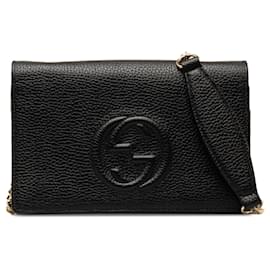 Gucci-Portefeuille noir Gucci Soho sur sac à bandoulière chaîne-Noir