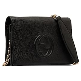 Gucci-Portefeuille noir Gucci Soho sur sac à bandoulière chaîne-Noir