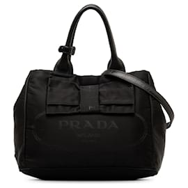 Prada-Black Prada Tessuto Logo Fiocco Bow Satchel-Black