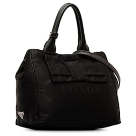 Prada-Black Prada Tessuto Logo Fiocco Bow Satchel-Black