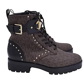 Michael Kors-Michael Kors Kincaid Lace-Up Boots in Brown Coated Canvas-Other