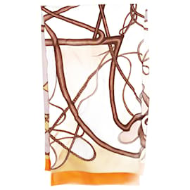 Hermès-Cachecol laranja com estampa de corda-Laranja