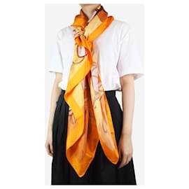 Hermès-Cachecol laranja com estampa de corda-Laranja