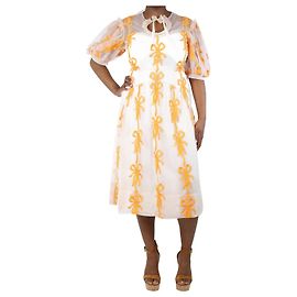 Simone Rocha Cremefarbenes und orangefarbenes Kleid mit Netzband – Größe UK 12 Roh