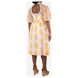 Simone Rocha-Cremefarbenes und orangefarbenes Kleid mit Netzband – Größe UK 12-Roh