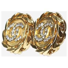 Chanel-Brincos de corrente com marca coco dourada-Prata