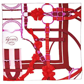 Hermès-Red patterned silk scarf - size-Red