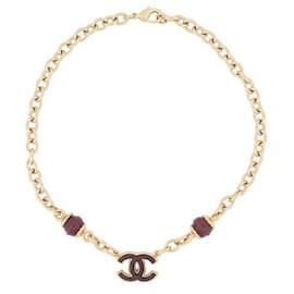 Chanel-NEW CHANEL CHOCKER LOGO CC PEARLS NECKLACE 33 IN METAL GOLD STEEL NECKLACE-Golden