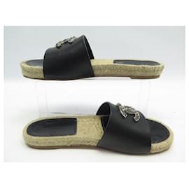 Chanel-ZAPATOS CHANEL MULAS MULAS CON LOGO CC G32607 39.5 Zapatos de cuero negro-Negro