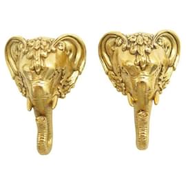 Christian Dior-VINTAGE CHRISTIAN DIOR ELEPHANTS BROOCH GOLD METAL CLIPS FOR SHOE CHARMS-Golden