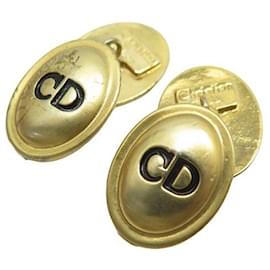 Christian Dior-VINTAGE BOUTONS DE MANCHETTE CHRISTIAN DIOR LOGO CD METAL DORE GOLDEN CUFFLINKS-Doré