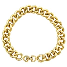 Christian Dior-VINTAGE CHRISTIAN DIOR CURB BRACELET CD GOLD METAL CHAIN 19.5 CM BANGLES-Golden
