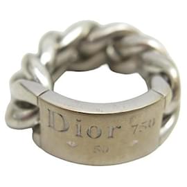 Christian Dior-CHRISTIAN DIOR CURB RING 50 WHITE GOLD 18K 13.2G WHITE GOLDEN RING-Silvery