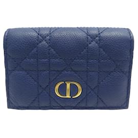 Christian Dior-CHRISTIAN DIOR GLYCINE CARO WALLET CANNAGE LEATHER CARD HOLDER WALLET-Blue