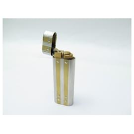 Cartier-Isqueiro a gás vintage must de cartier santos em aço escovado banhado a ouro-Outro