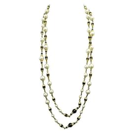Chanel-VINTAGE CHANEL NECKLACE PEARL NECKLACE 190 CM IN GOLD METAL GOLD STEEL NECKLACE-Golden