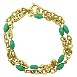 Chanel-VINTAGE CHANEL NECKLACE GREEN PEARL NECKLACE 90 Golden metal 1995 NECKLACE-Golden
