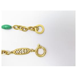 Chanel-VINTAGE CHANEL NECKLACE GREEN PEARL NECKLACE 90 Golden metal 1995 NECKLACE-Golden