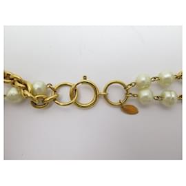 Chanel-VINTAGE CHANEL NECKLACE lined ROW PEARL NECKLACE 92 CM IN GOLD METAL NECKLACE-Golden