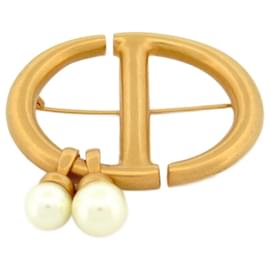 NUOVA SPILLA DIOR CD BLU MARINO V0693CDNRS METALLO ORO E PERLA + NUOVA SCATOLA PER SPILLA D'oro