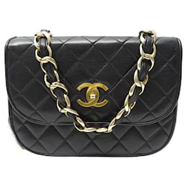Chanel-VINTAGE CHANEL HANDBAG TIMELESS CLASP SIMPLE FLAP BLACK LEATHER HAND BAG-Black