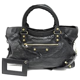 Balenciaga-BALENCIAGA GIANT CITY HANDBAG 12 281770 LEATHER HAND BAG PURSE CROSSBODY-Black