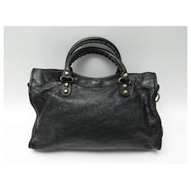 Balenciaga-BALENCIAGA GIANT CITY HANDBAG 12 281770 LEATHER HAND BAG PURSE CROSSBODY-Black