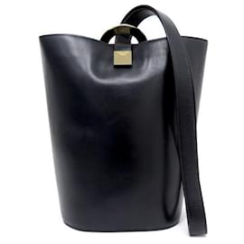 Céline-BORSA A SECCHIELLO VINTAGE CELINE IN PELLE NERA BORSA A MANO IN PELLE NERA-Nero