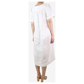 Autre Marque-Vestido midi branco de linho com bordas desfiadas - tamanho S-Branco