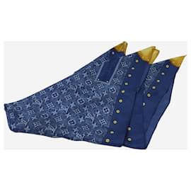 Louis Vuitton-Blauer Seidenschal mit Monogramm-Denimmuster-Blau