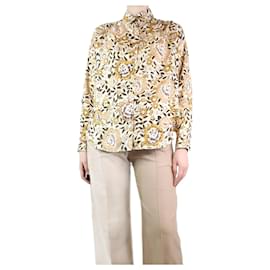 Etro-Cream and brown silk floral blouse - size UK 10-Cream