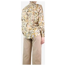 Etro-Cream and brown silk floral blouse - size UK 10-Cream