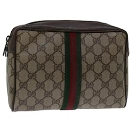 Gucci-GUCCI GG Supreme Web Sherry Line Clutch Bag Beige Red Green 89 01 012 auth 66851-Red,Beige,Green