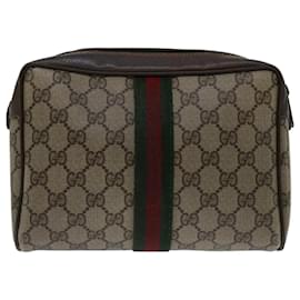 Gucci-GUCCI GG Supreme Web Sherry Line Clutch Bag Beige Red Green 89 01 012 auth 66851-Red,Beige,Green