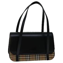 Autre Marque-Burberrys Nova Check Hand Bag Nylon Leather Beige Black Auth 67140-Black,Beige