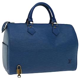 Louis Vuitton-Louis Vuitton Epi Speedy 30 Bolsa de Mão Azul Toledo M43005 Autenticação de LV 66238-Outro