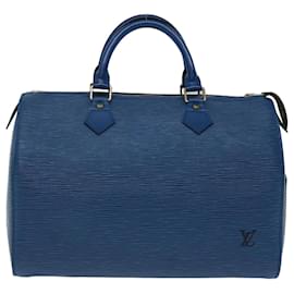 Louis Vuitton-Louis Vuitton Epi Speedy 30 Bolsa de Mão Azul Toledo M43005 Autenticação de LV 66238-Outro