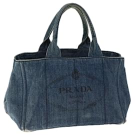 Prada-PRADA Canapa MM Hand Bag Canvas Blue Auth 66801-Blue
