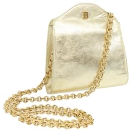 Bally-BALLY Chain Shoulder Bag Leather Gold Auth 66874-Golden