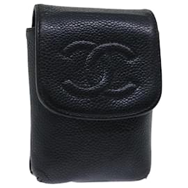 Chanel-CHANEL COCO Mark Cigarette Case Caviar Skin Black CC Auth bs12213-Black