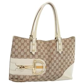 Gucci-Bolso tote GUCCI GG Canvas Sherry Line Blanco Beige 137385 Auth ti1566-Blanco,Beige