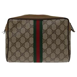 Gucci-GUCCI GG Supreme Web Sherry Line Clutch Bag Beige Red Green 89 01 012 auth 66852-Red,Beige,Green