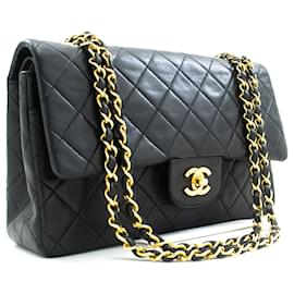 Chanel-Chanel Classic gefütterte Klappe 10"Chain Shoulder Bag Black Lambskin-Schwarz