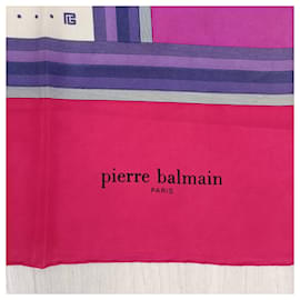 Pierre Balmain-Foulard vintage des années 70 Balmain, foulard vintage en soie à pois-Multicolore