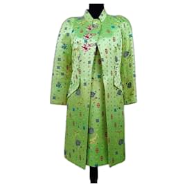 Christian Lacroix-Terno vintage Christian Lacroix com vestido reto e sobretudo verde elegante para a cerimônia.-Multicor,Verde