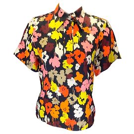 Maison Rabih Kayrouz Noir / Jaune / Chemisier orange à manches courtes imprimé multi-fleurs Multicolore