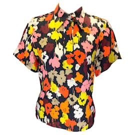 Autre Marque-Casa Rabih Kayrouz Negro / amarillo / Blusa de manga corta con estampado floral multicolor naranja-Multicolor