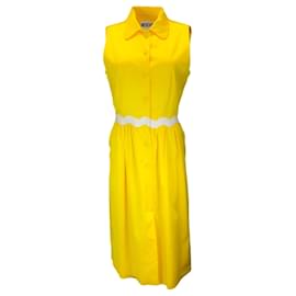 Autre Marque-Moschino Couture Robe midi jaune en coton boutonnée sans manches sur le devant-Jaune