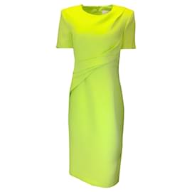 Autre Marque-Roland Mouret Lime Green Short Sleeved Wool and Silk Crepe Midi Dress-Green